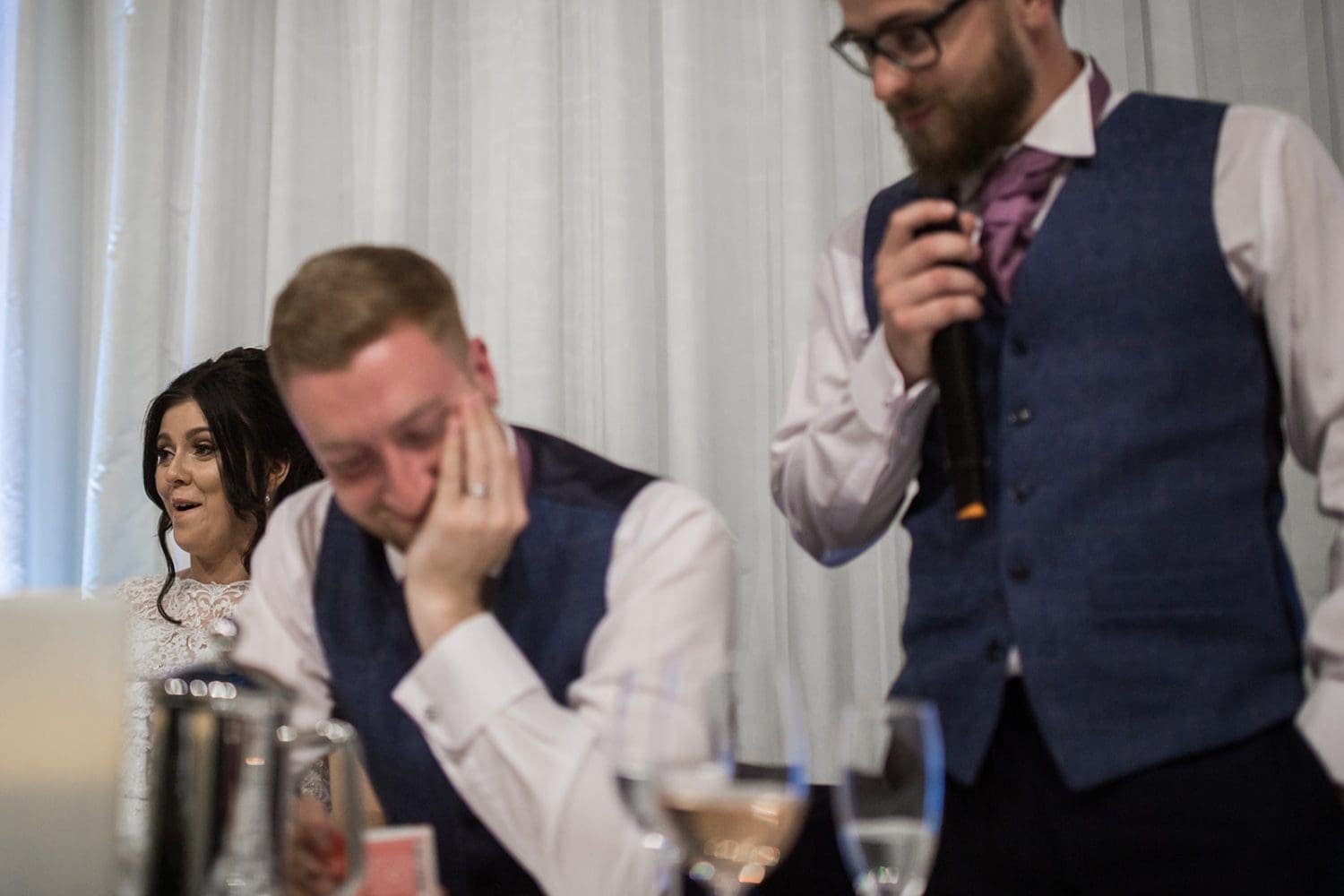 awkward moment during best mans speech at this hangar kesgrave hall wedding in suffolk