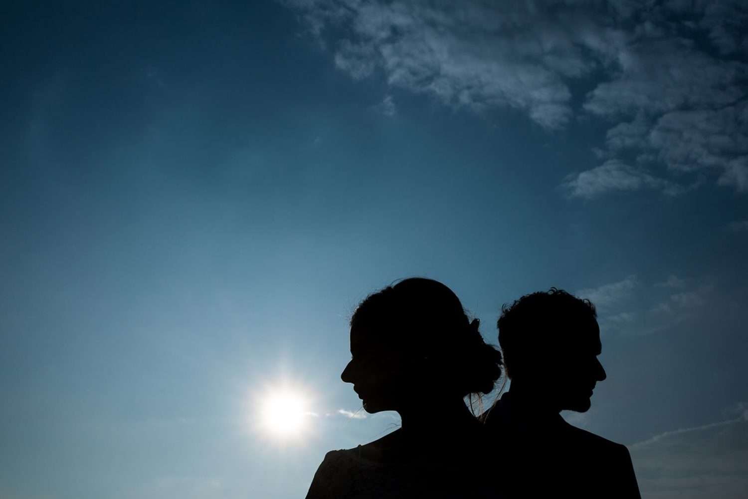 silhouette portrait of a bride and groom at chaucer barn in norfolk