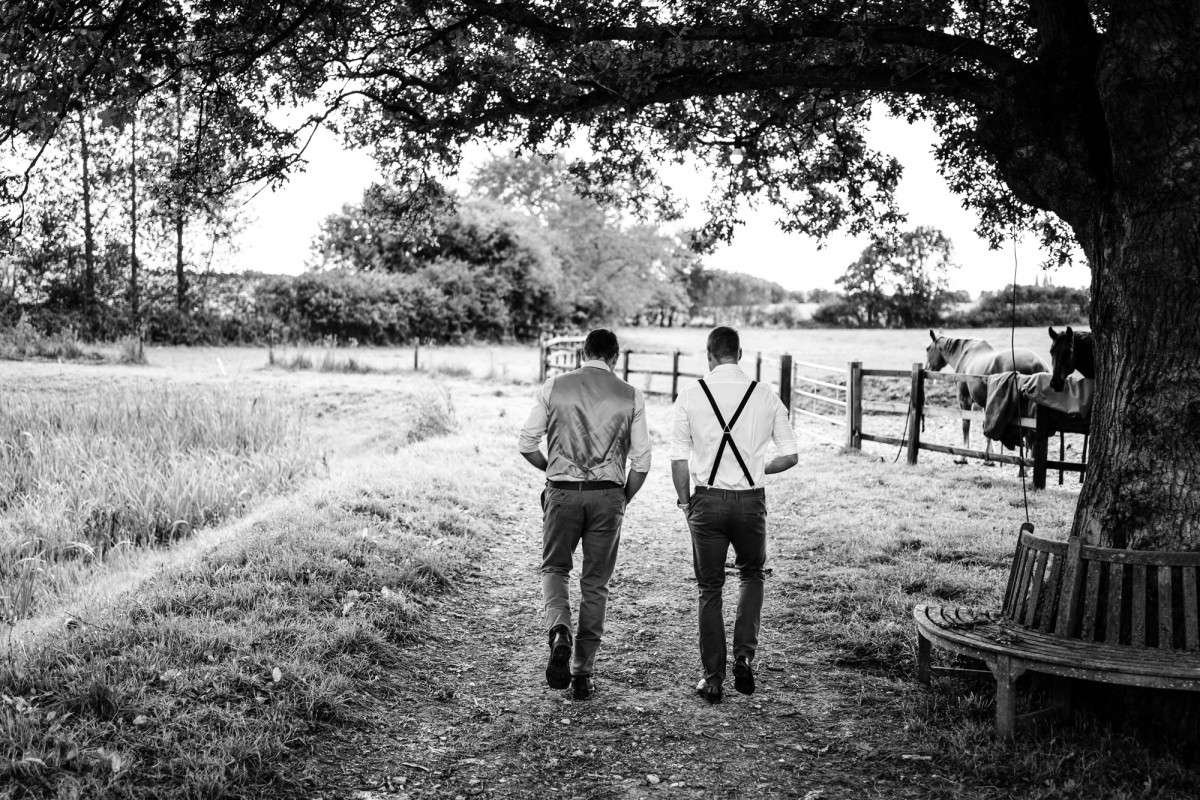 Groom and his best man en route to their tipi wedding in suffolk 
