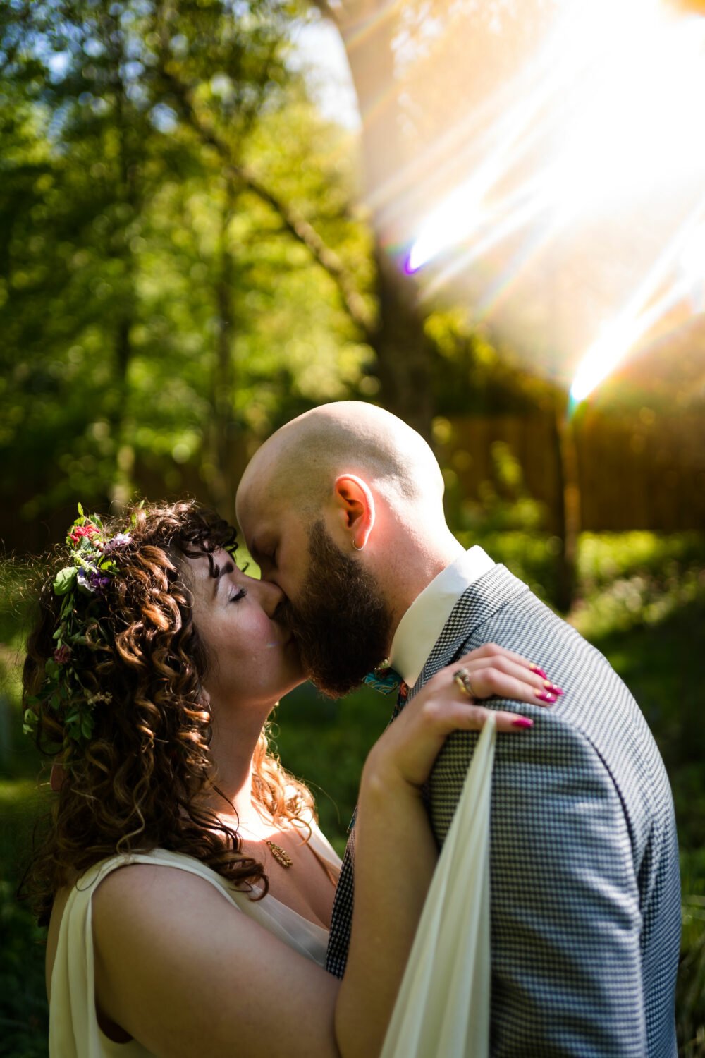 Couple portrait at their Chaucer Barn wedding in Norfolk 